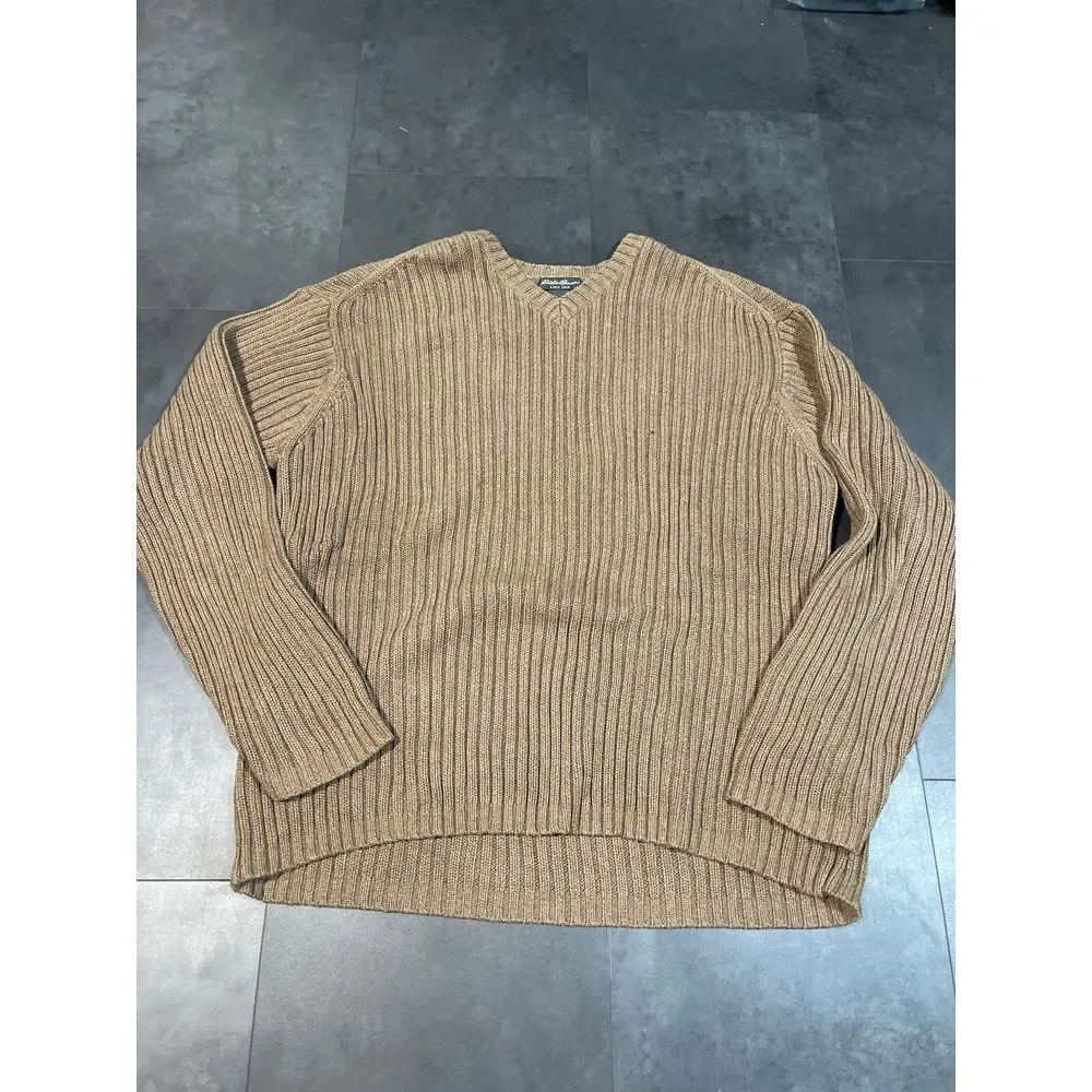 Eddie Bauer Ribbed Crewneck Sweater Cozy Knit Pullover Beige G-100 - Picture 1 of 5